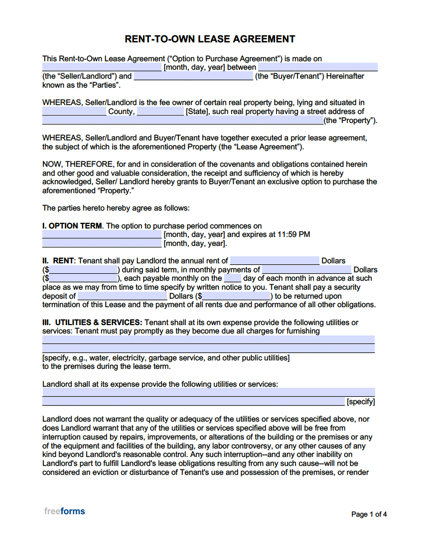 Free Rent to Own Lease Agreement Template  PDF  WORD Pertaining To free rent to own agreement template