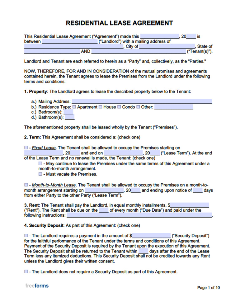 Free Rental / Lease Agreement Templates PDF WORD