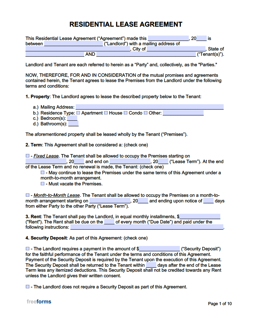 Free Rental / Lease Agreement Templates  PDF  WORD Within pre contract deposit agreement template