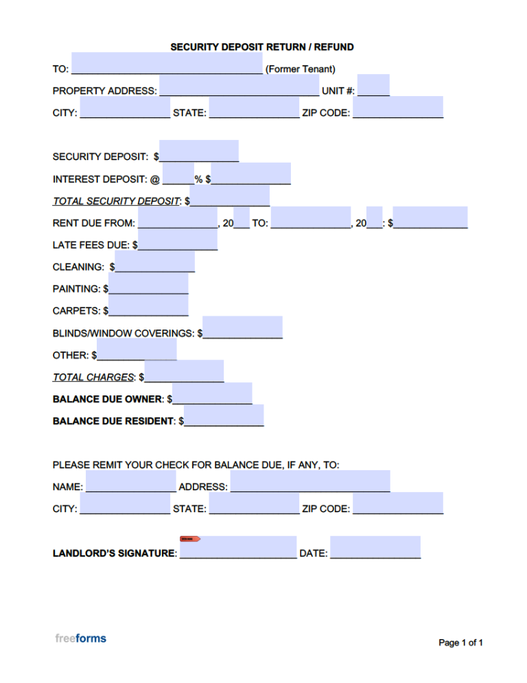 Free Security Deposit Return (Refund) Letter PDF WORD