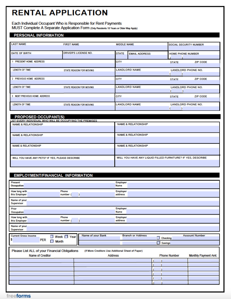 Free Printable Residential Rental Application 0388