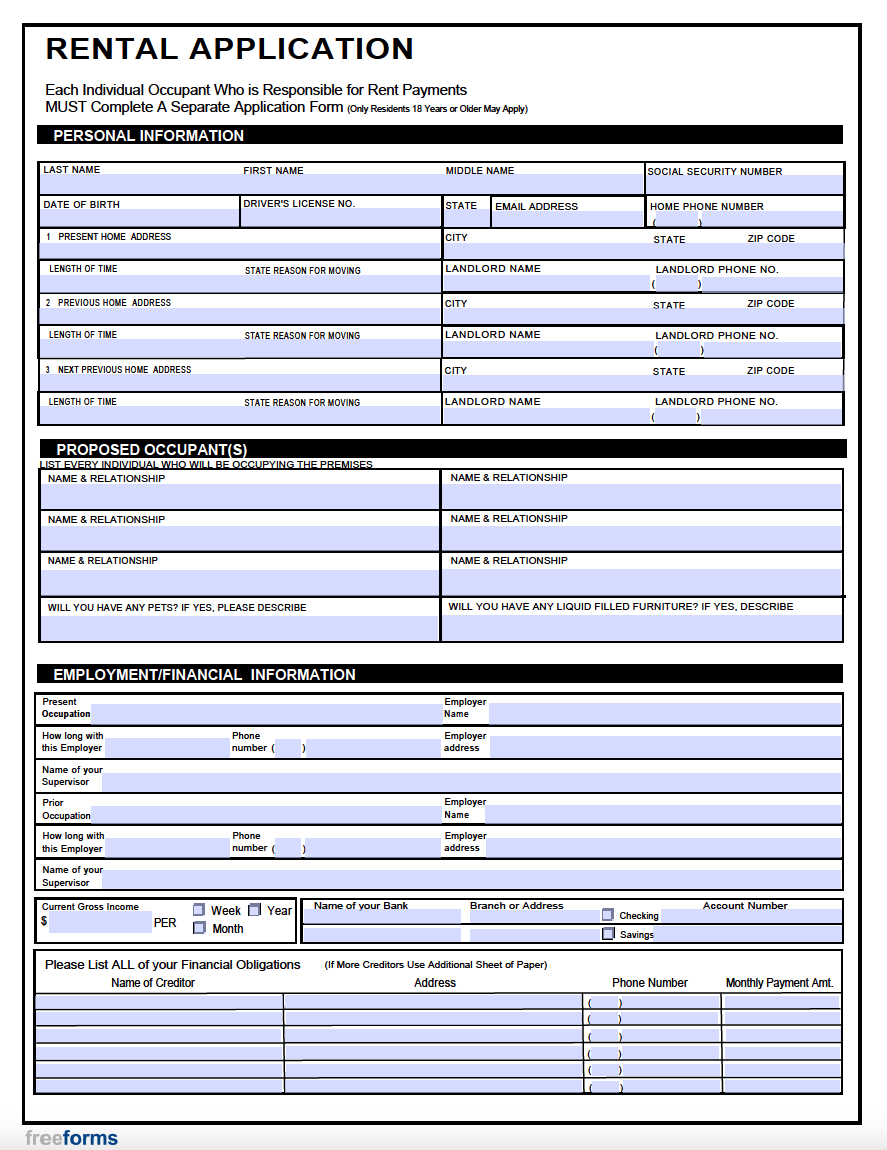 Free Residential Rental Application Form Pdf Word 5099