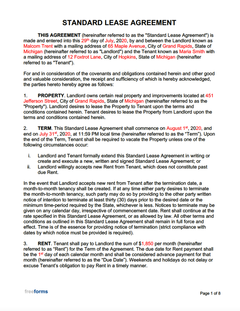 Free Standard Residential Lease Agreement Template | PDF | WORD