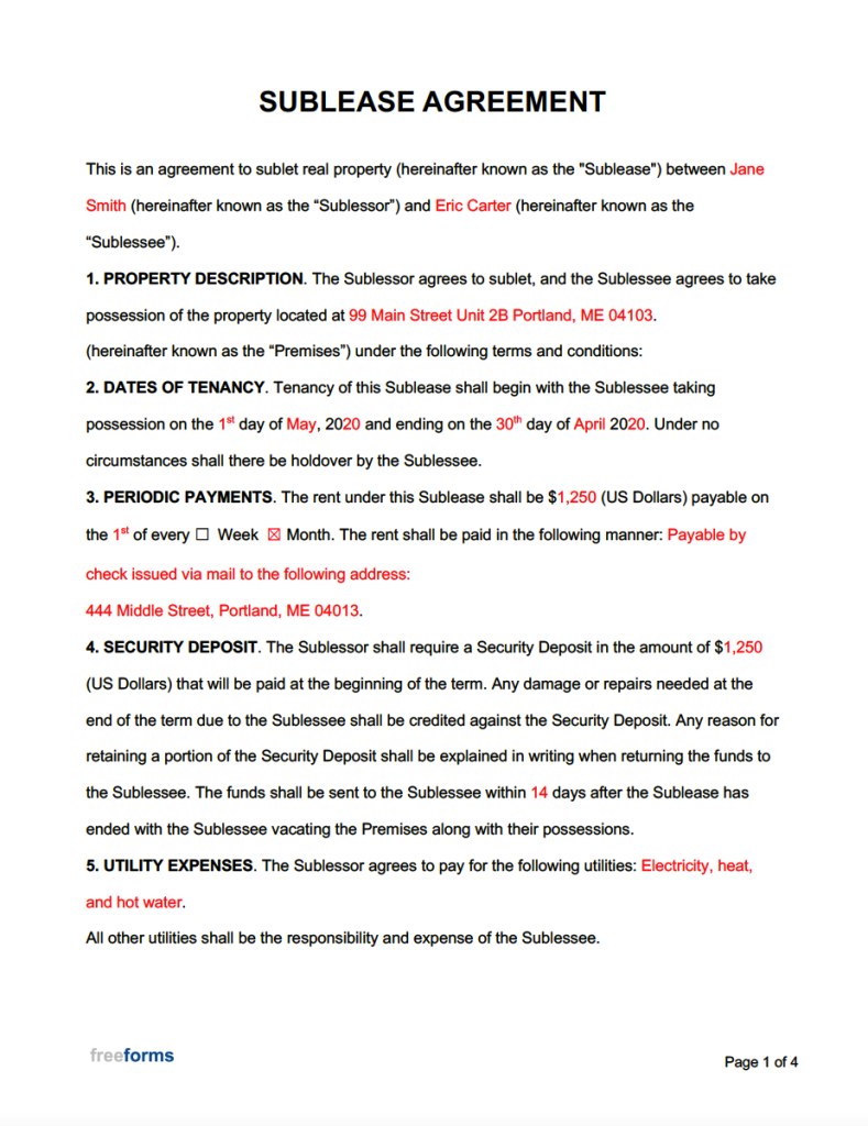 Free Sublease Agreement Template | PDF | WORD