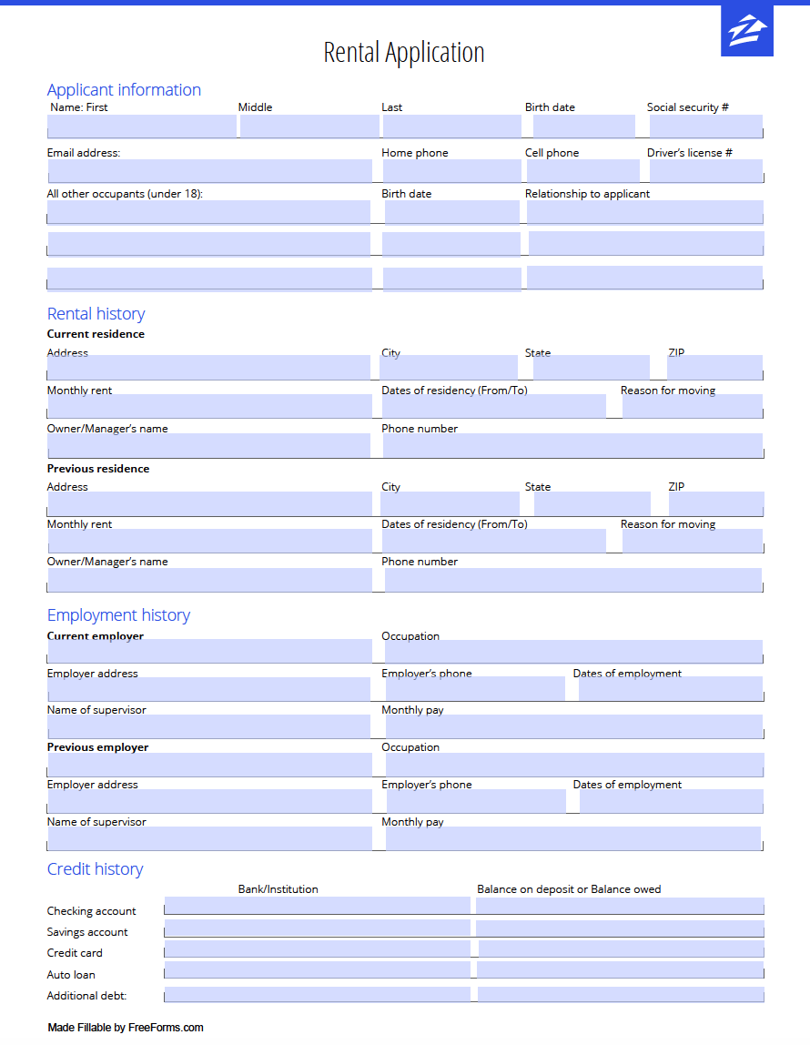 Zillow Rental Application Form Pdf