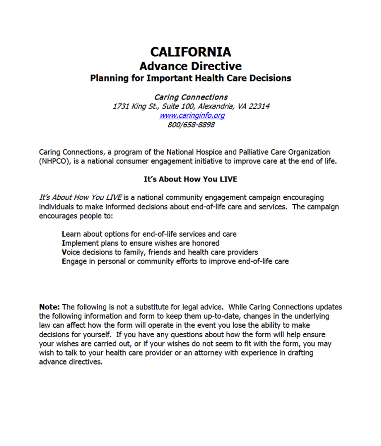 Free California Advance Directive Form (Medical POA & Living Will) | PDF