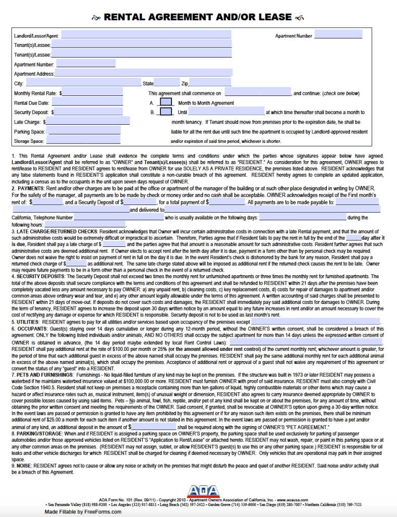 Free California Standard Residential Lease Agreement Template PDF WORD