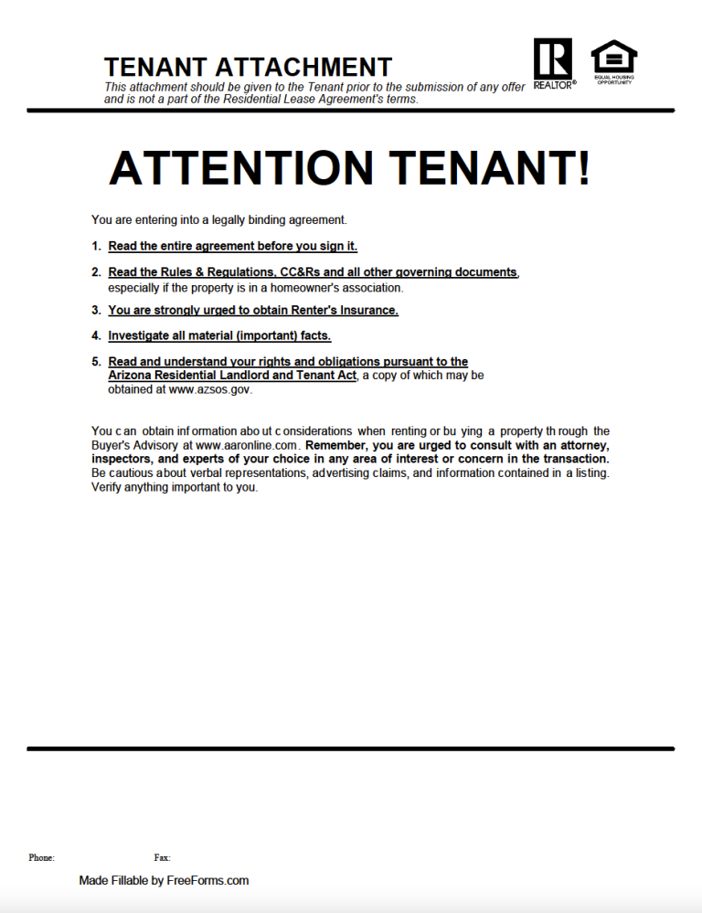Free Arizona Standard Residential Lease Agreement Template PDF WORD