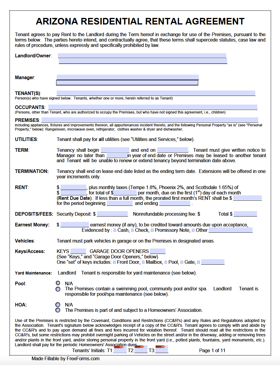 Free Arizona Standard Residential Lease Agreement Template PDF WORD   Arizona Standard Lease Agreement Version 1 