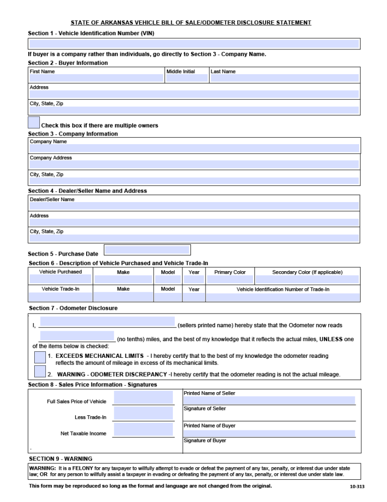 Free Arkansas Motor Vehicle Power of Attorney Form PDF