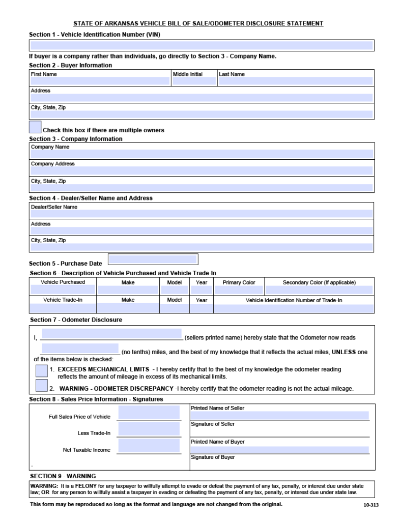 Free Arkansas Motor Vehicle Power of Attorney Form | PDF