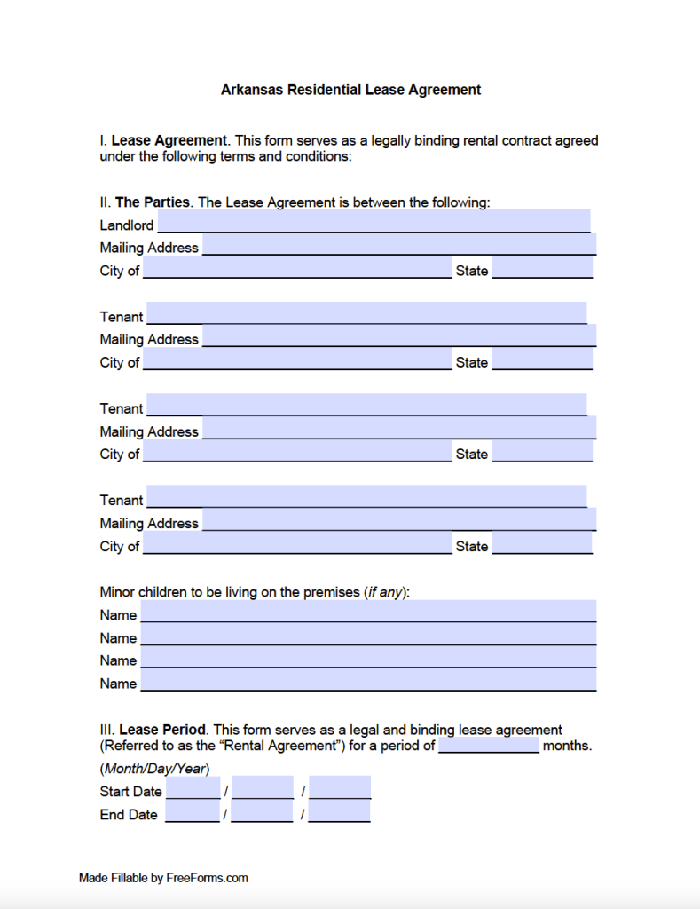 Free Arkansas Standard Residential Lease Agreement Template | PDF | WORD