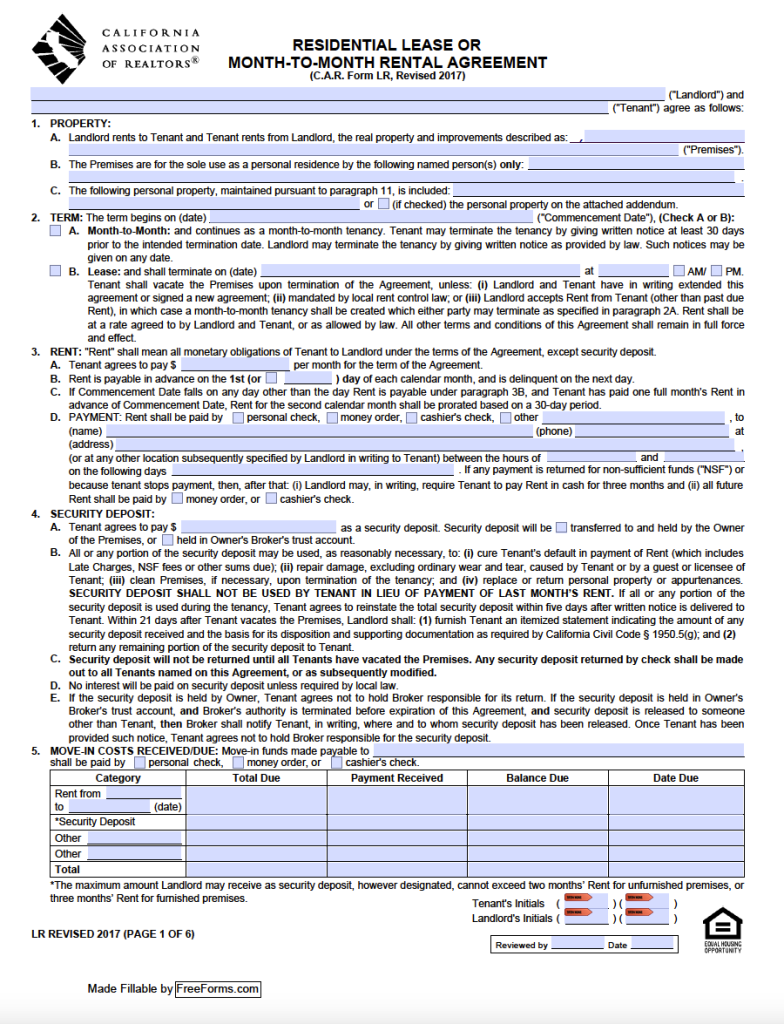 California Association Of Realtors Residential Lease Agreement 784x1024 