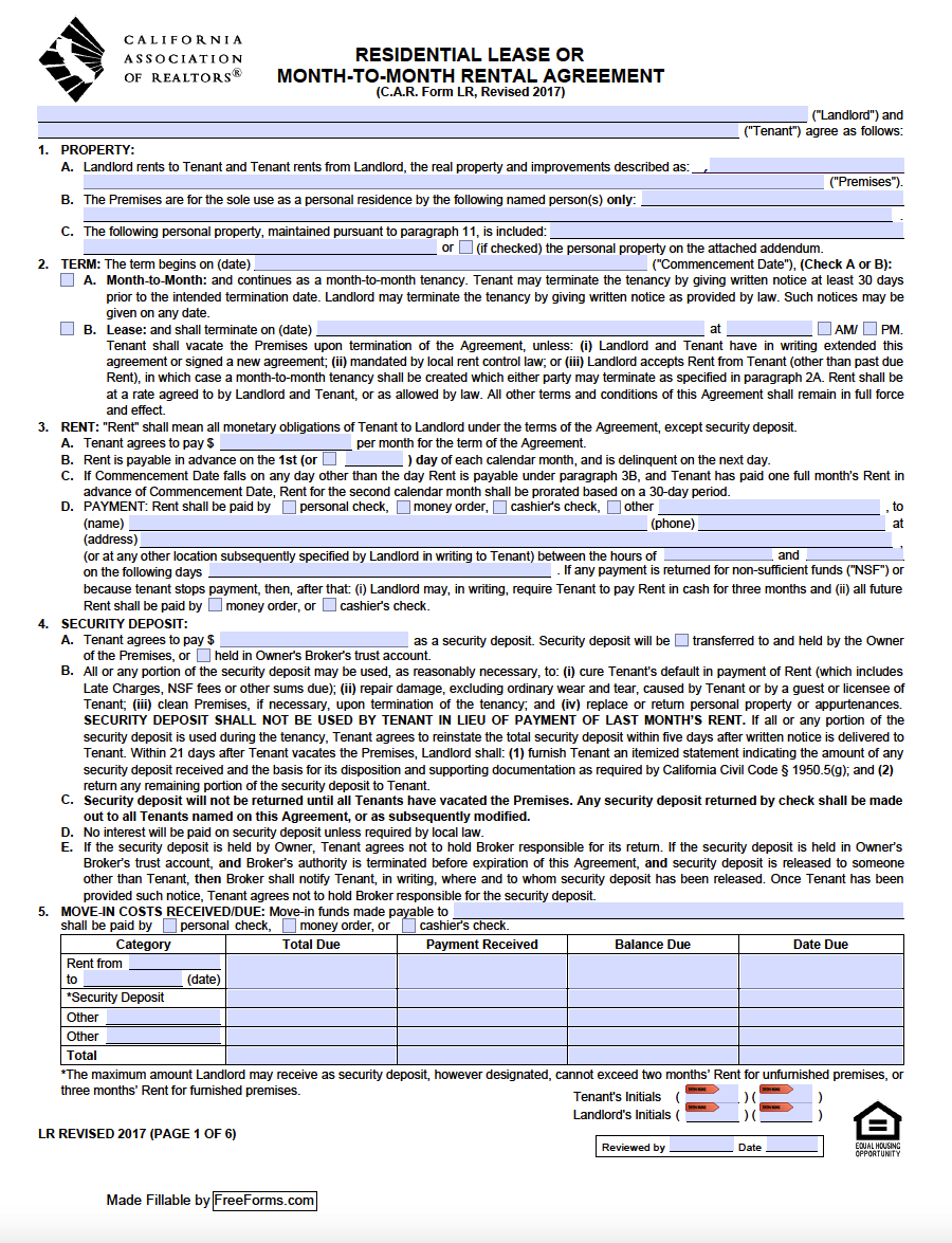 Free California Standard Residential Lease Agreement Template | PDF | WORD