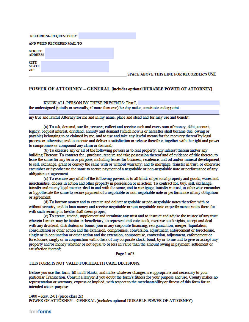 Free California General (Financial) Power of Attorney Form | PDF