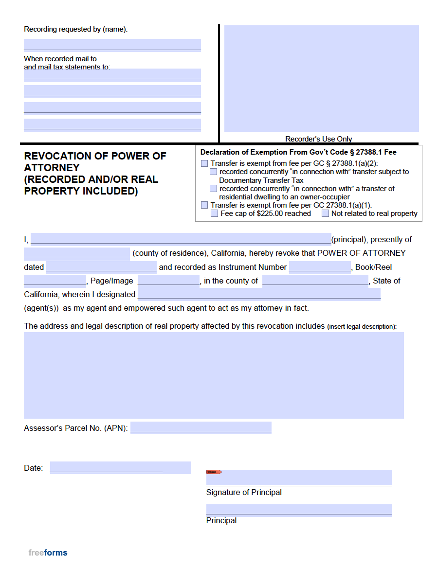 Free California Revocation Of Power Of Attorney Form PDF