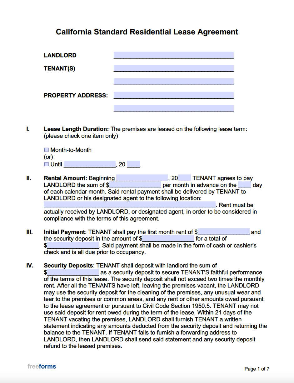 Free Rental Agreement Template California