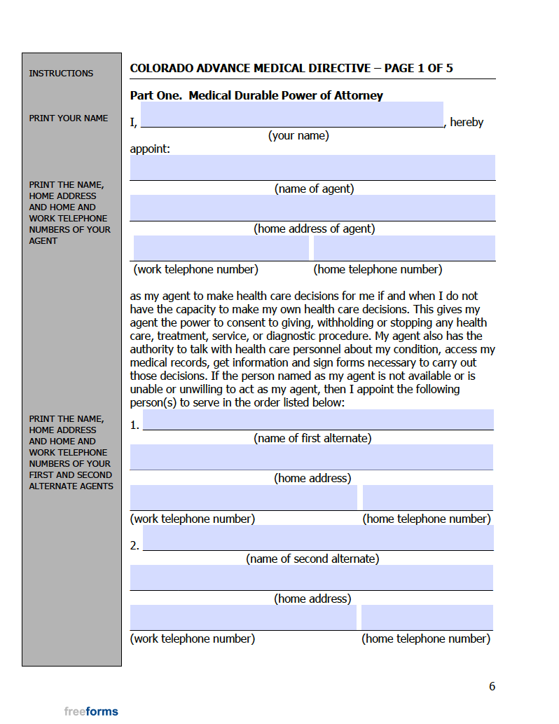 Free Colorado Advance Directive Form Medical POA Living Will PDF