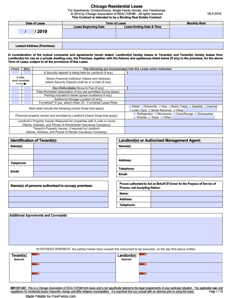 Free Illinois Standard Residential Lease Agreement Template PDF WORD