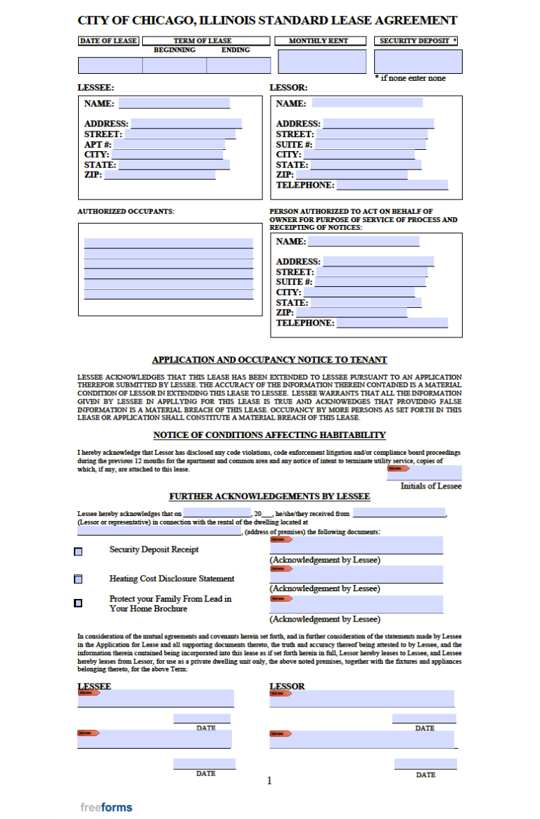 Free Illinois Standard Residential Lease Agreement Template PDF WORD