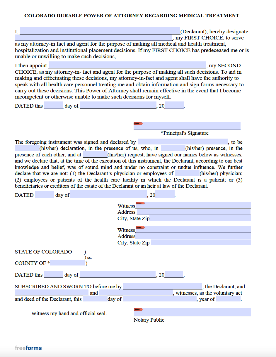 Free Colorado Medical Power of Attorney Form | PDF