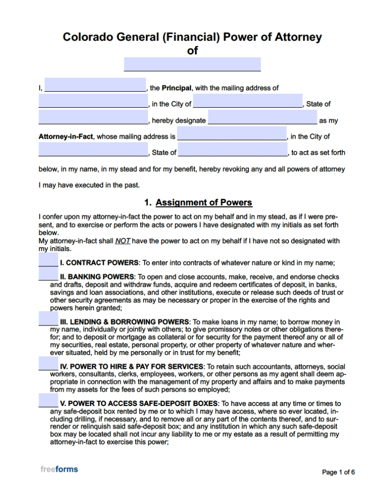 Free Printable Power Of Attorney Form For Colorado Printable Forms