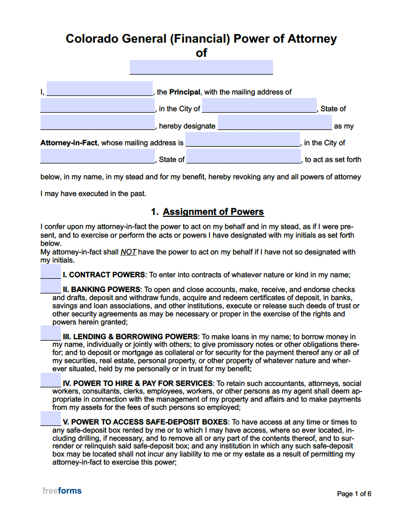 Printable General Power Of Attorney Form Colorado Printable Forms