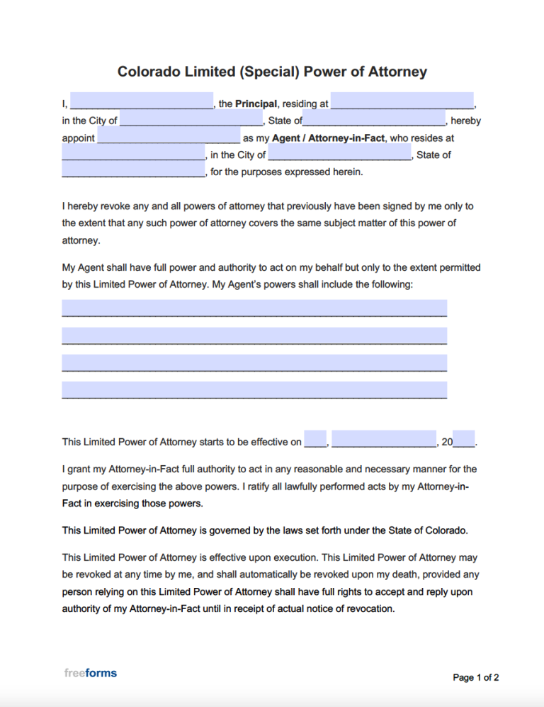 Free Colorado Limited Special Power Of Attorney Form PDF WORD   Colorado Limited Special Power Of Attorney 768x997 