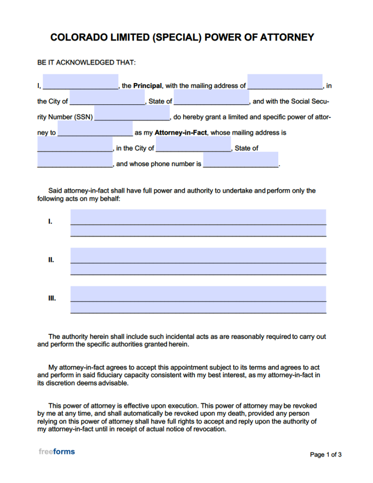 Free Colorado Power of Attorney Forms | PDF