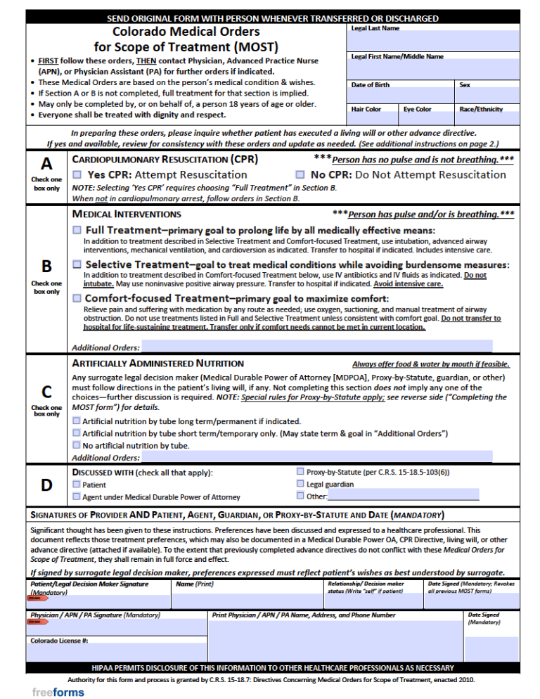 Free Colorado Medical Power Of Attorney Form Pdf