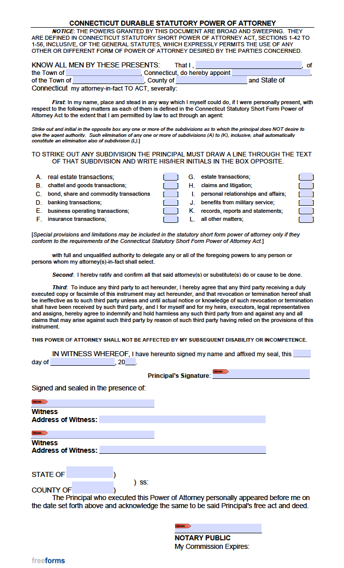 Free Connecticut Durable (Financial) Power of Attorney Form | PDF