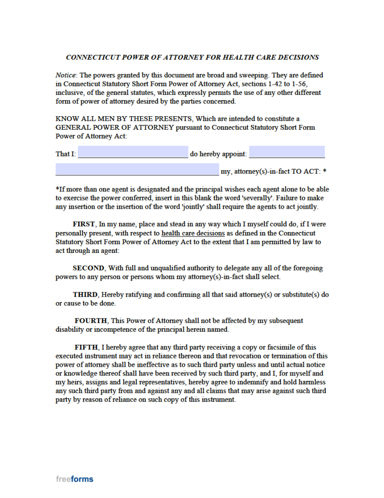 Free Connecticut Medical Power of Attorney Form | PDF