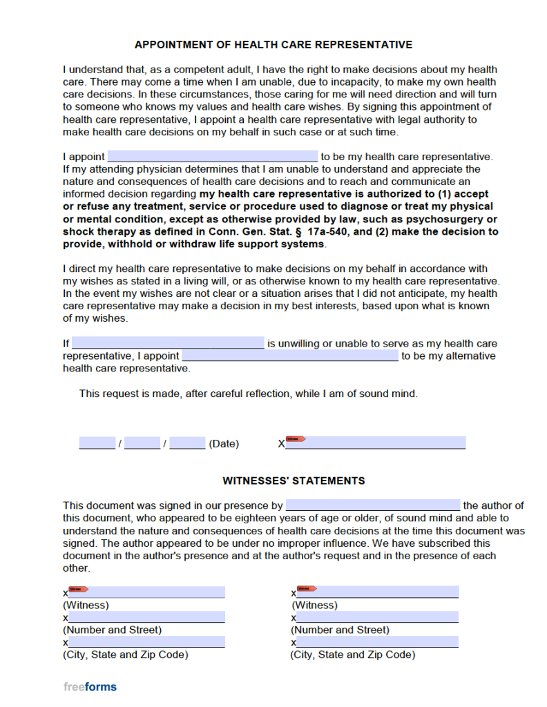 Free Connecticut Medical Power Of Attorney Form 