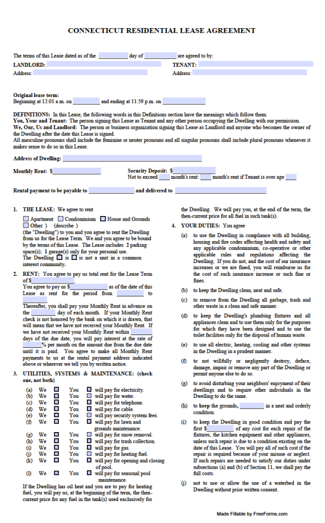 Free Connecticut Standard Residential Lease Agreement Template | PDF | WORD