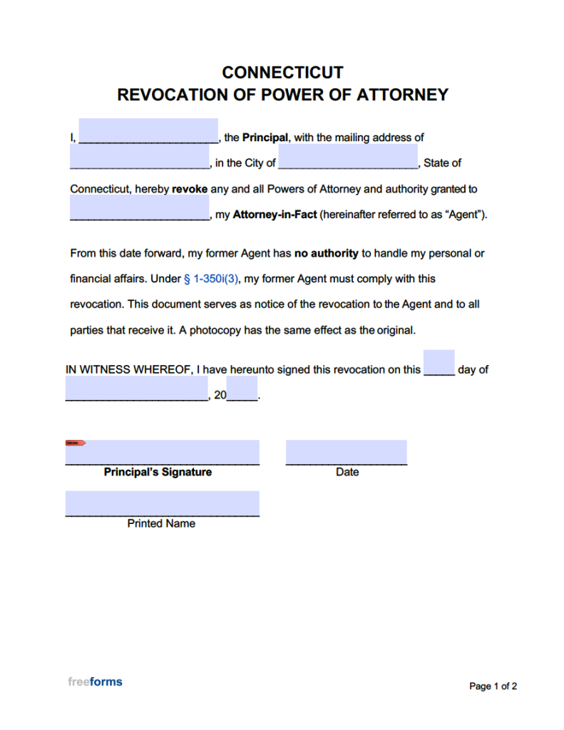 Free Connecticut Revocation Of Power Of Attorney Form 7758