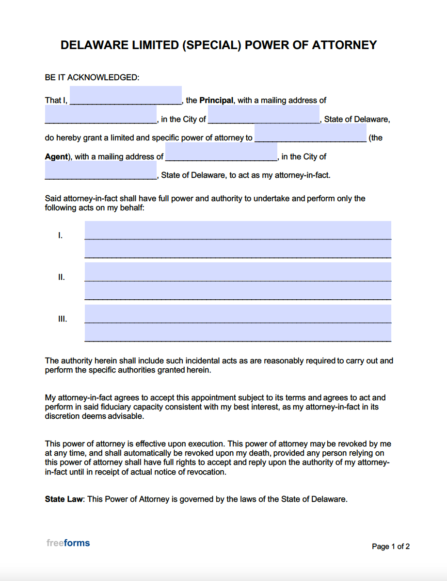 Free Printable Power Of Attorney Form Delaware - Printable Forms Free ...