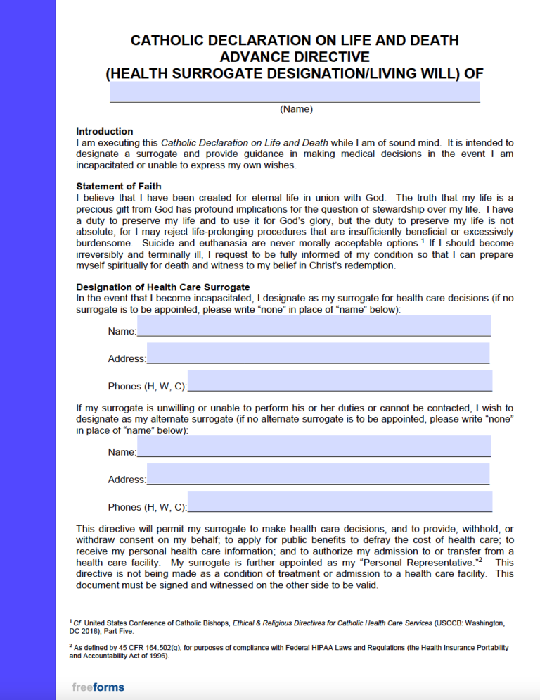 Free Florida Advance Directive Form (Medical POA & Living Will) PDF