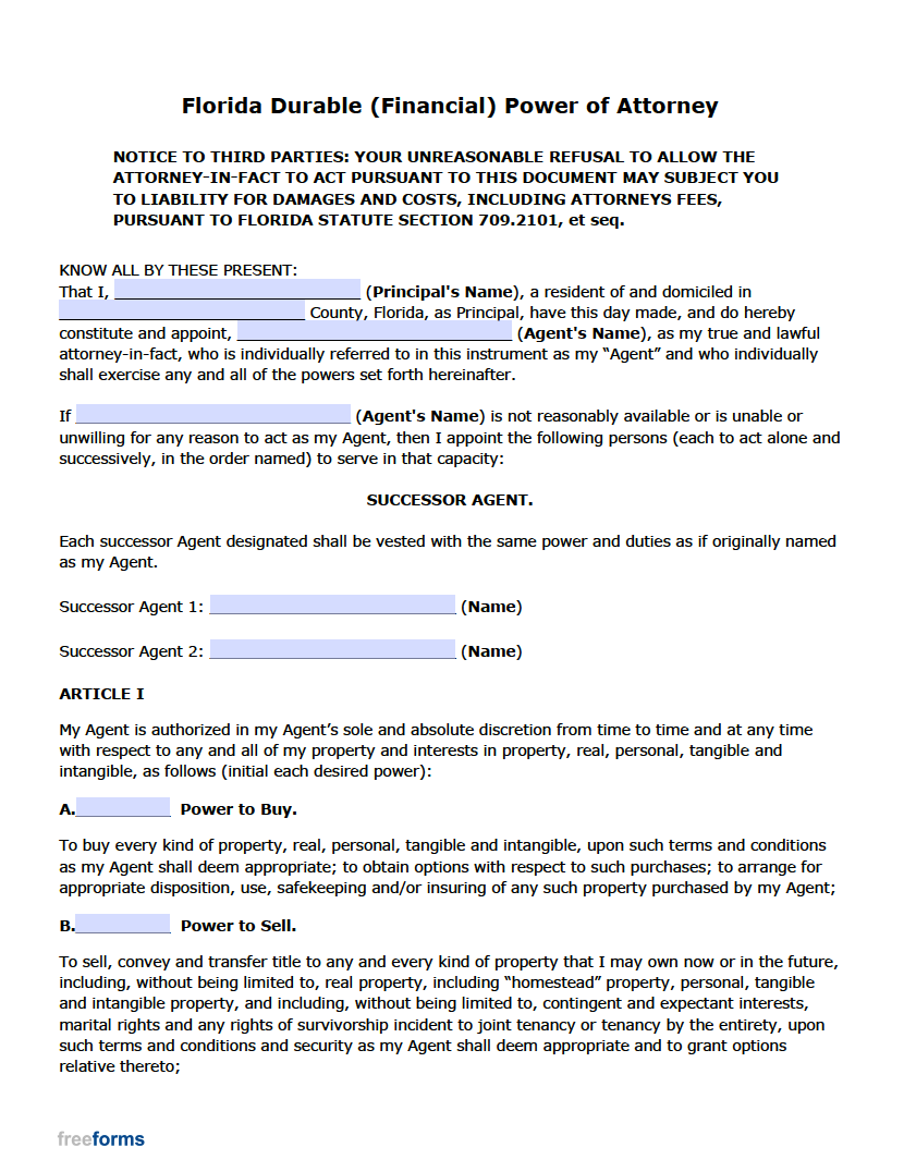 Free Florida General Power Of Attorney Form Pdf