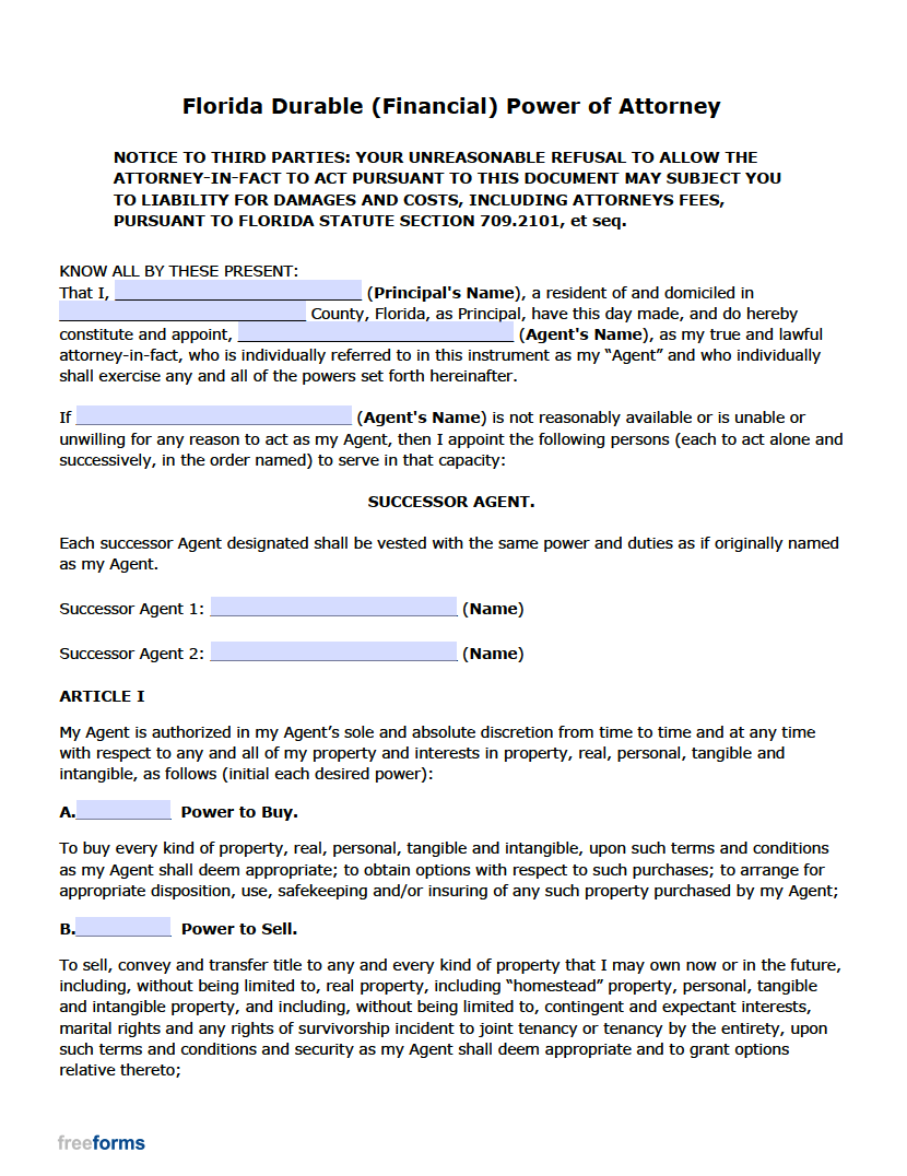 Free Printable Power Of Attorney Form Florida Invest Detroit