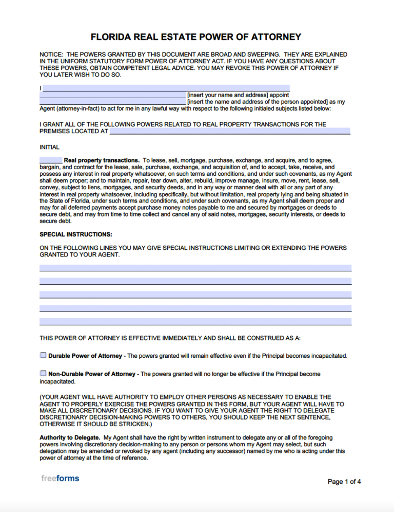 Sample Power Of Attorney Form Florida Sample Power Of Attorney Blog 3703