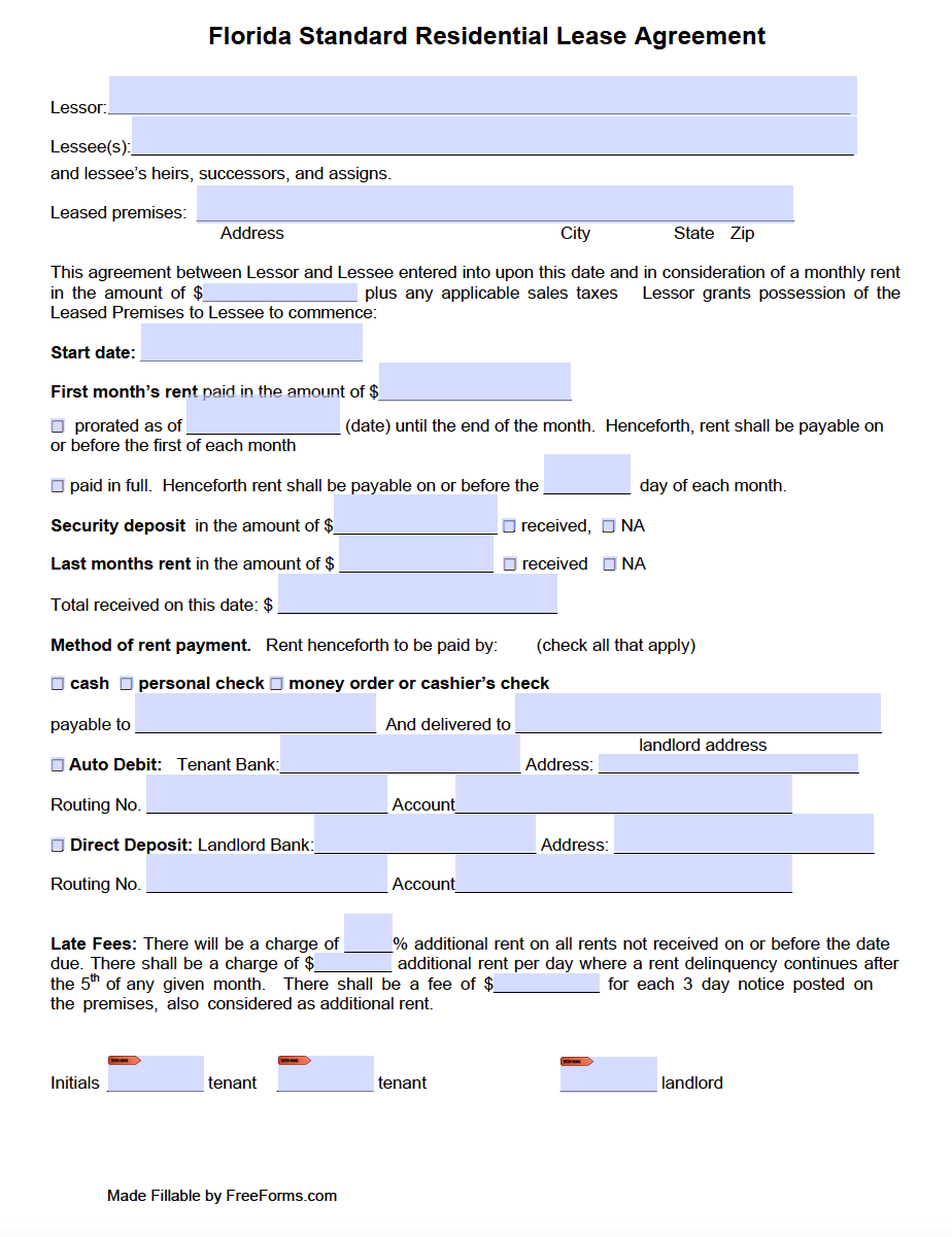 Florida Standard Lease Agreement Version 2 