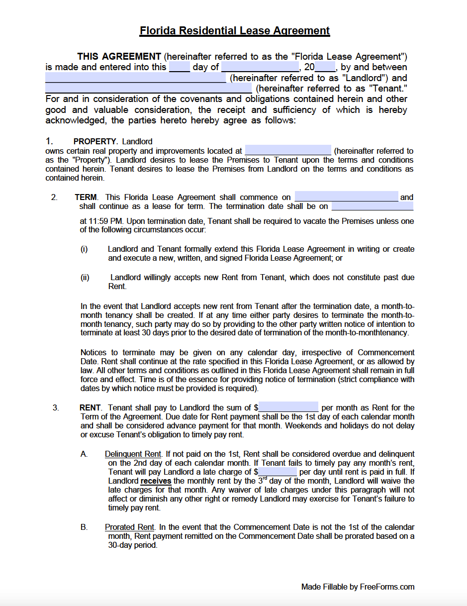 Lease Agreement Florida Template