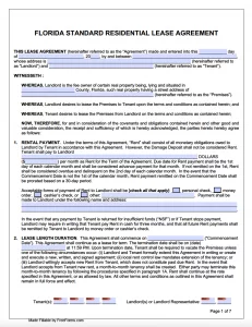 free florida rental lease agreement templates pdf word