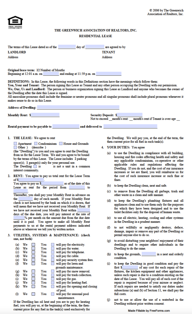 Free Connecticut Standard Residential Lease Agreement Template PDF WORD