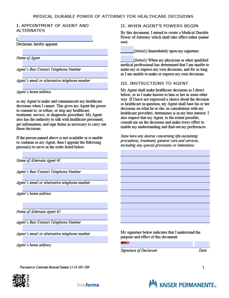 Free Colorado Medical Power Of Attorney Form Pdf 