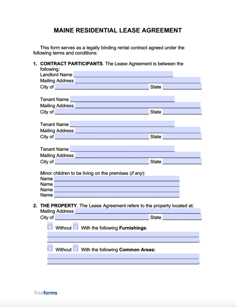 Free Maine Standard Residential Lease Agreement Template PDF