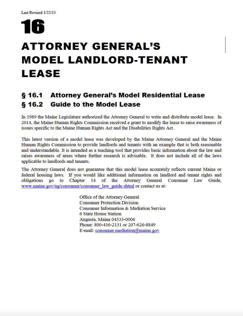 Free Maine Standard Residential Lease Agreement Template PDF