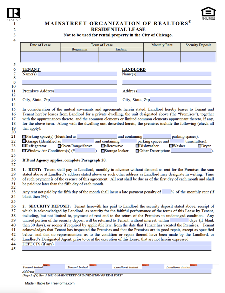 Free Illinois Standard Residential Lease Agreement Template PDF WORD