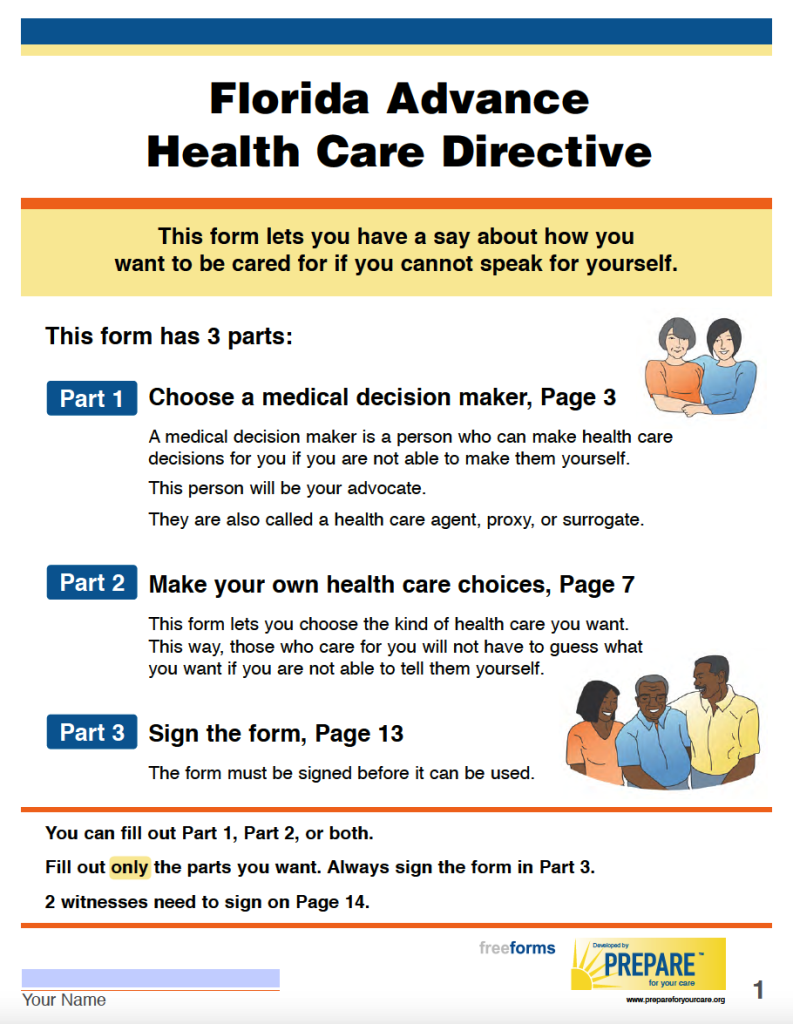 Free Florida Advance Directive Form (Medical POA & Living Will) PDF