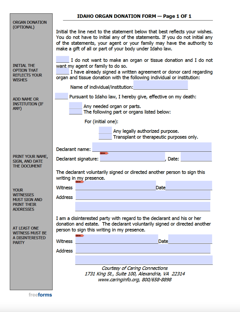 Free Idaho Advance Directive Form (Medical POA &amp; Living Will) | PDF